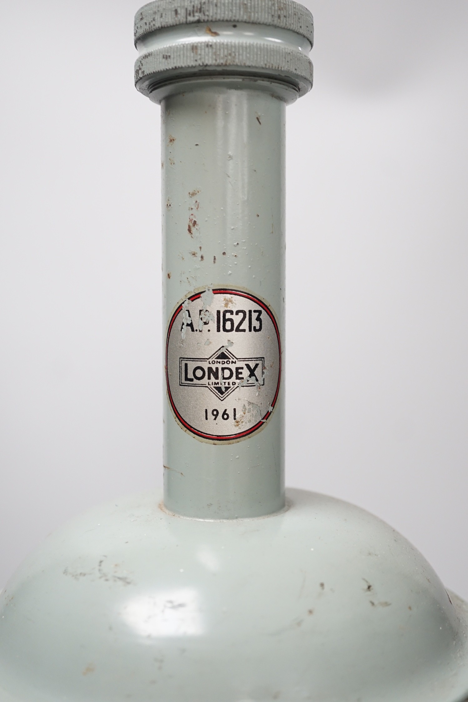 A Londex pale blue Royal Naval floating signal lamp, numbered AP16213 1961, height 53cm